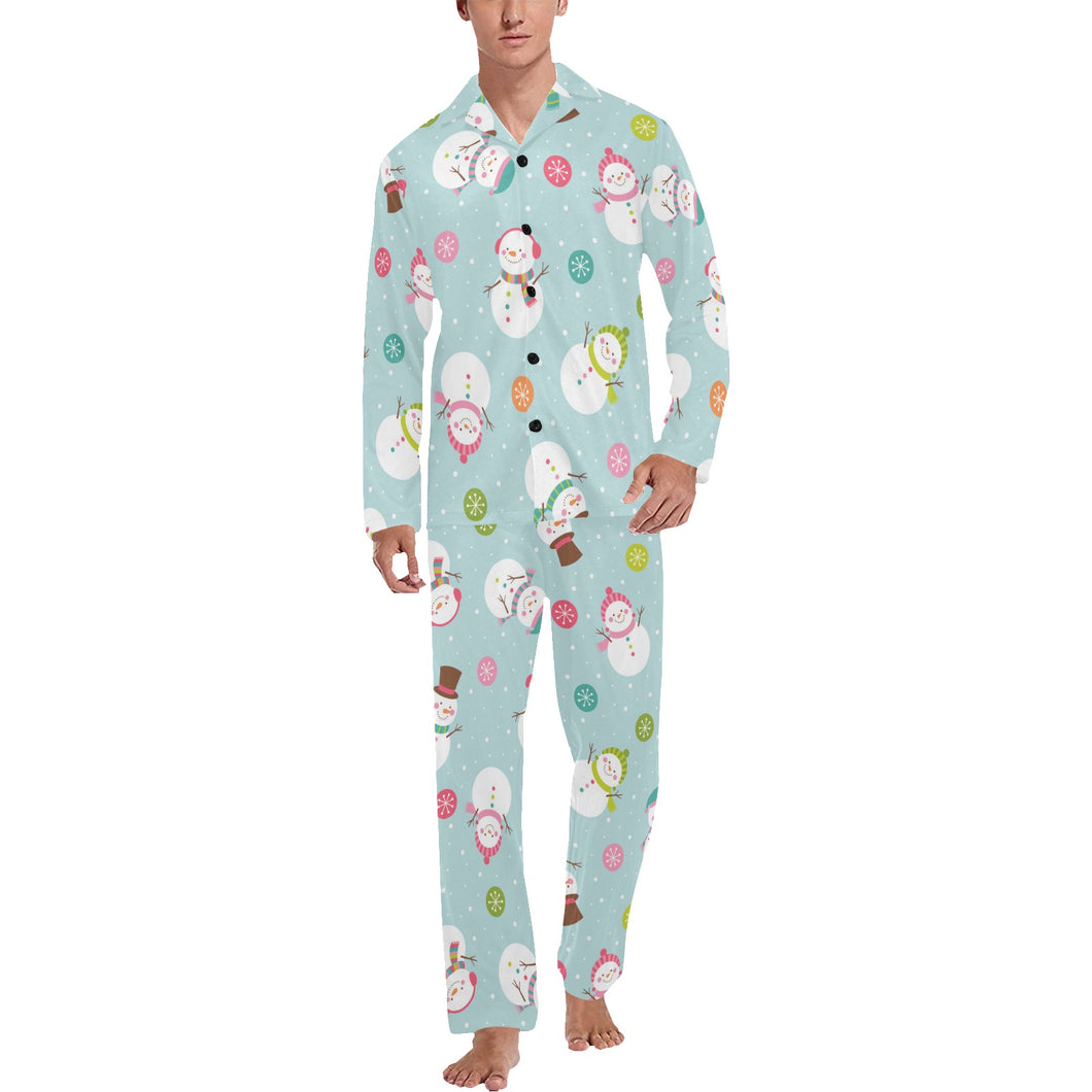 Cute snowman snowflake pattern Men's Long Pajama Set