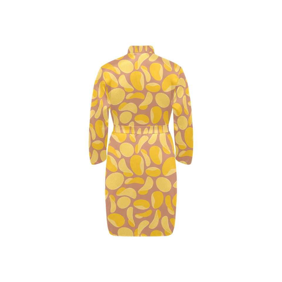 Potato Chips Pattern Print Design 01 Men's Long Sleeve Belted Night Robe
