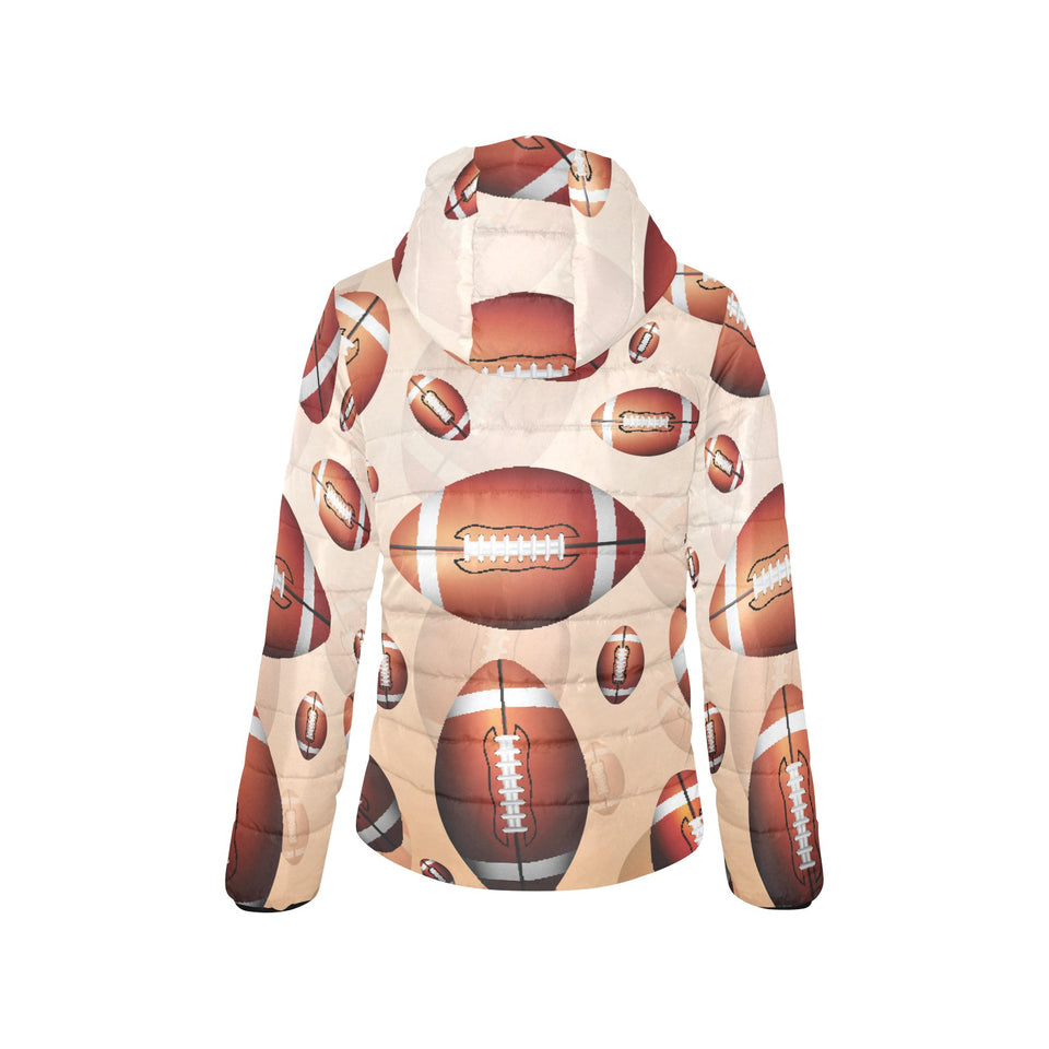American football ball design pattern Women's Padded Hooded Jacket