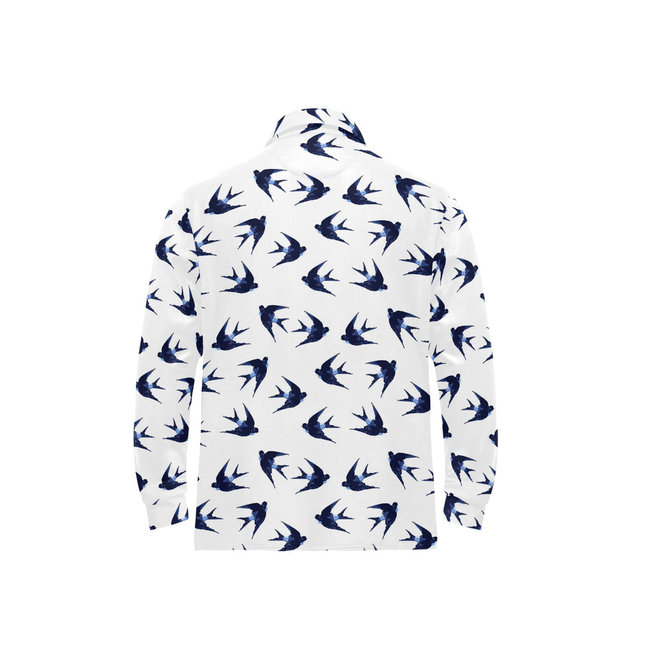 Swallow Pattern Print Design 03 Men's Long Sleeve Polo Shirt