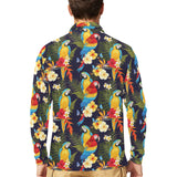 Colorful parrot flower pattern Men's Long Sleeve Polo Shirt