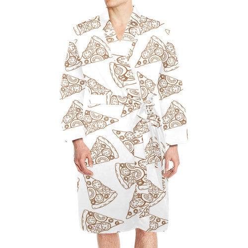 Hand drawn pizza pattern Men's Long Sleeve Belted Night Robe