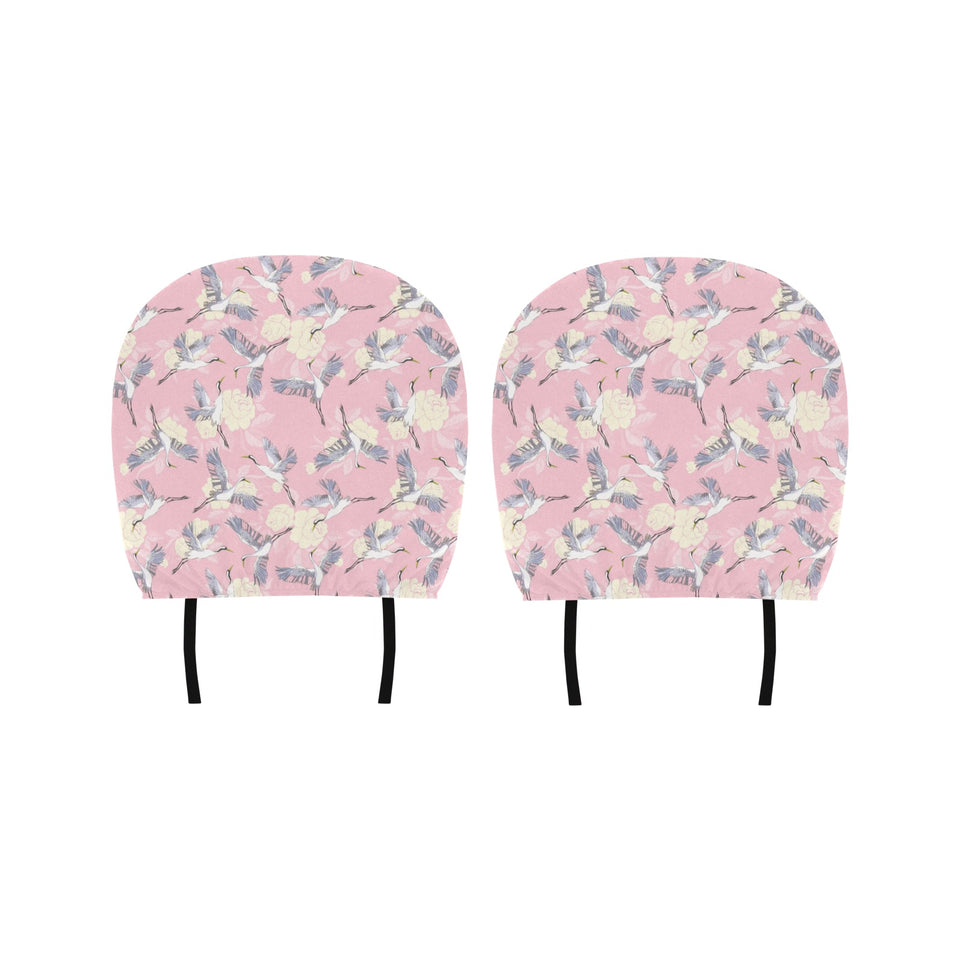 Japanese crane rose pattern Car Headrest Cover