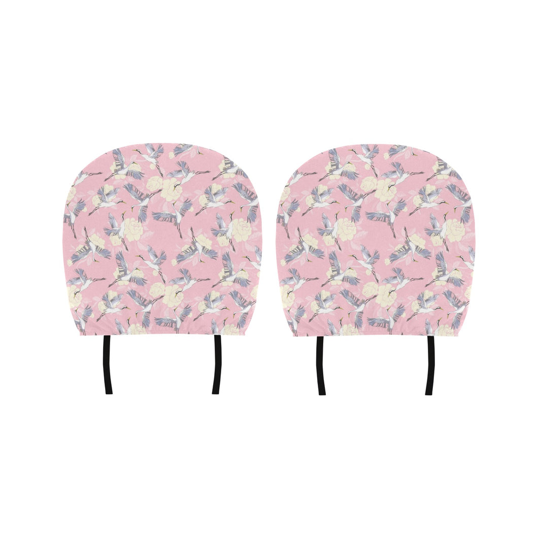 Japanese crane rose pattern Car Headrest Cover