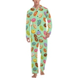Colorful donut pattern green background Men's Long Pajama Set