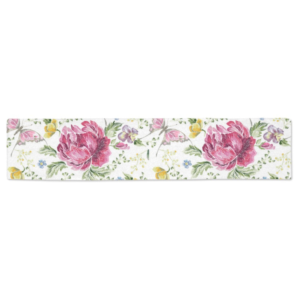 Hand drawn butterfly rose Table Runner