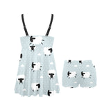 Sheep polka dot cloud pattern Chest Sexy Pleated Two Piece Swim Dress