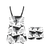 Black whale pattern Chest Sexy Pleated Two Piece Swim Dress