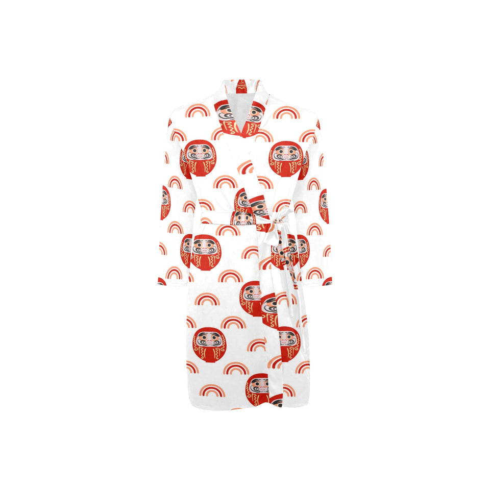 Daruma japanese wooden doll design pattern Men's Long Sleeve Belted Night Robe