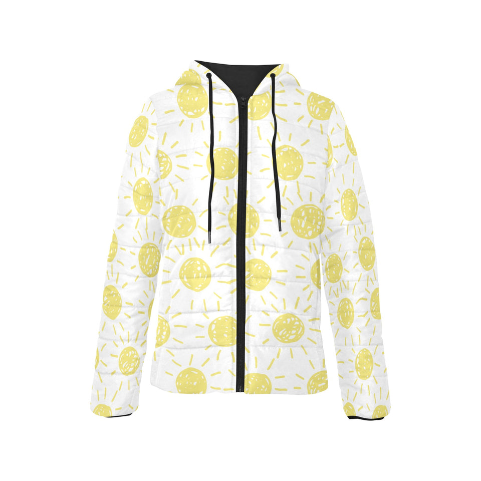 hand drawn sun pattern Women's Padded Hooded Jacket