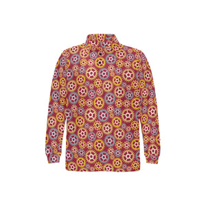 Gear Pattern Print Design 04 Men's Long Sleeve Polo Shirt