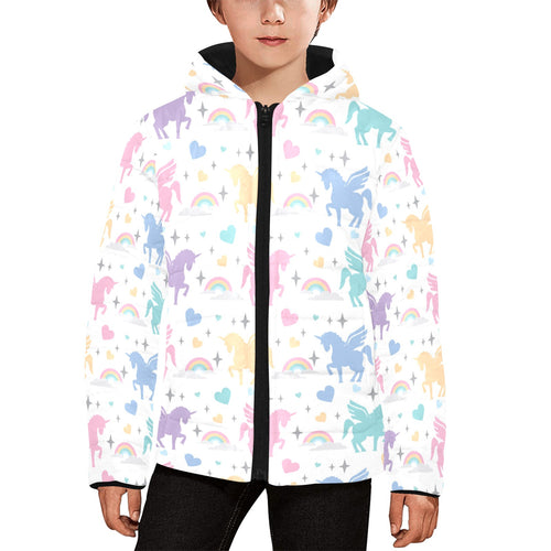 colorful unicorn rainbow heart pattern Kids' Boys' Girls' Padded Hooded Jacket