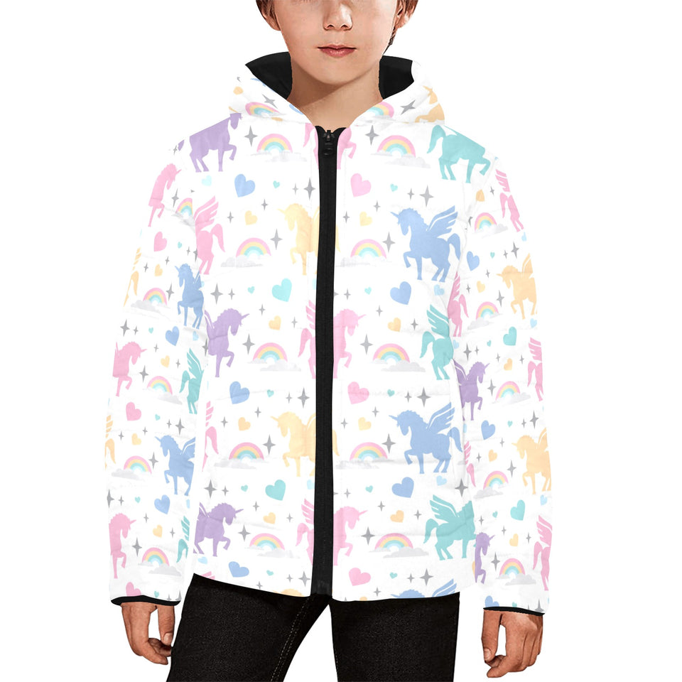 colorful unicorn rainbow heart pattern Kids' Boys' Girls' Padded Hooded Jacket