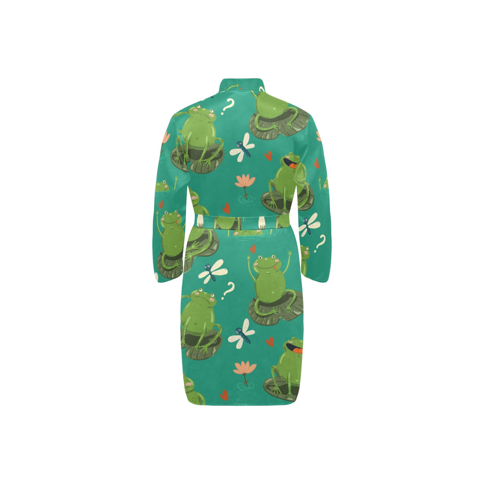 Cute frog dragonfly design pattern Men's Long Sleeve Belted Night Robe