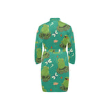 Cute frog dragonfly design pattern Men's Long Sleeve Belted Night Robe