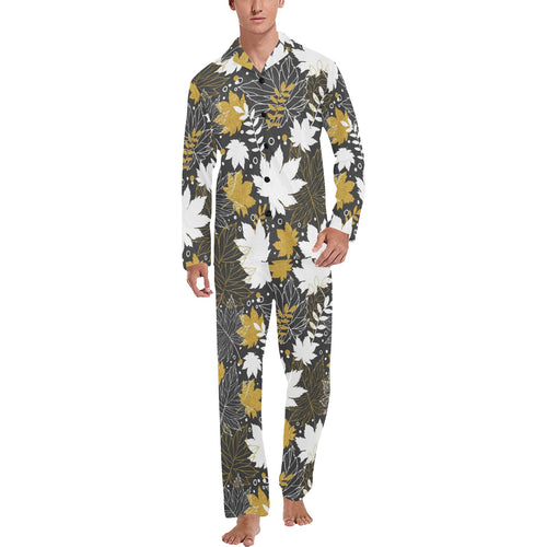 Beautiful gold autumn maple leaf pattern Men's Long Pajama Set