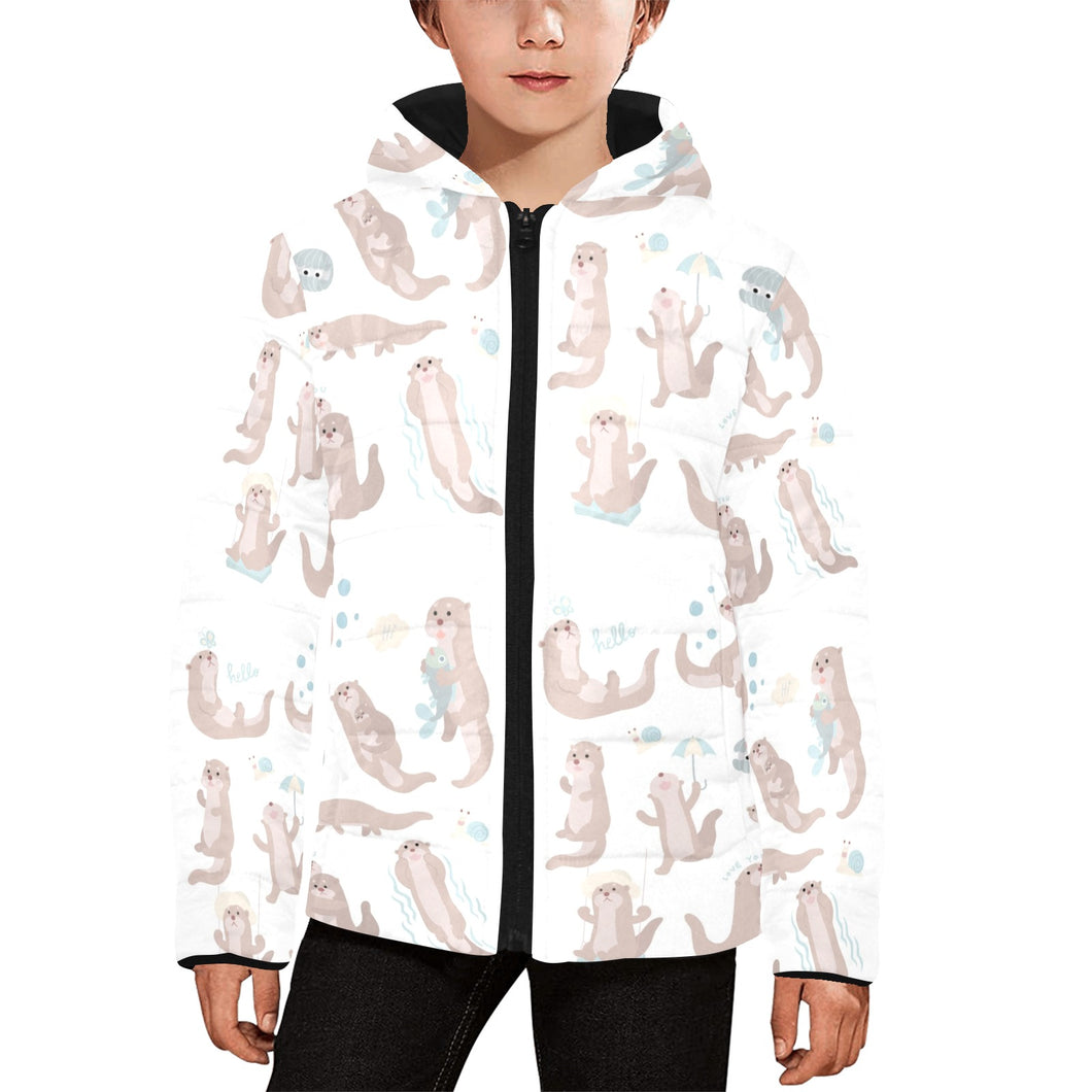 Cute sea otters pattern Kids' Boys' Girls' Padded Hooded Jacket