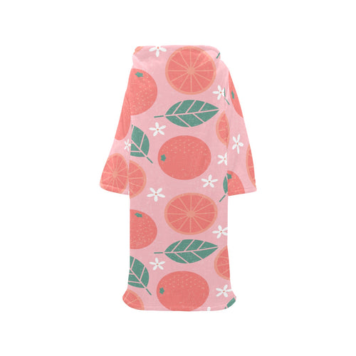 Grapefruit leaves flower pink background Blanket Robe with Sleeves