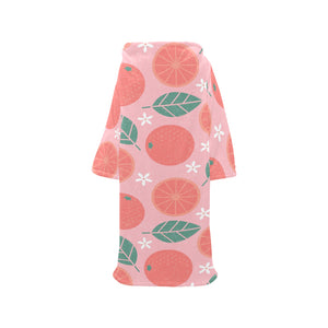 Grapefruit leaves flower pink background Blanket Robe with Sleeves