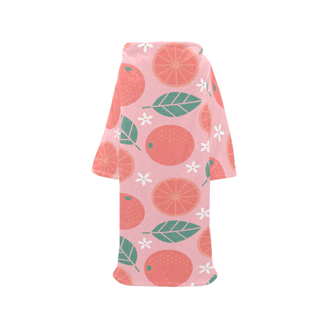 Grapefruit leaves flower pink background Blanket Robe with Sleeves