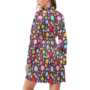 Tea pots Pattern Print Design 01 Women's Long Sleeve Belted Night Robe