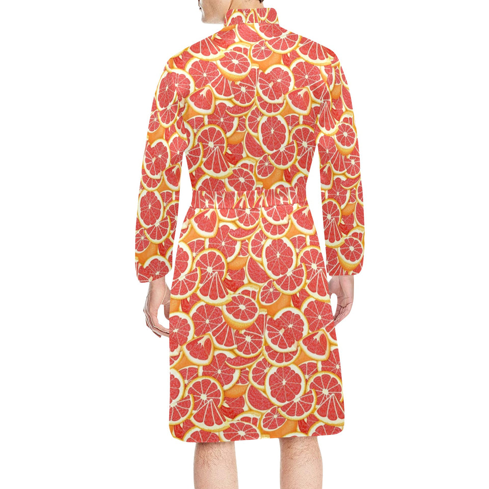 Tropical grapefruit pattern Men's Long Sleeve Belted Night Robe