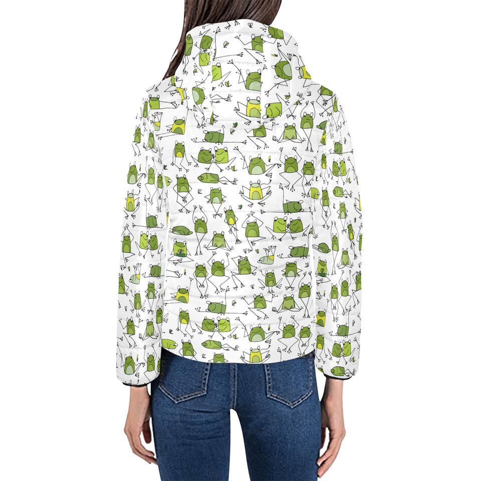 Sketch funny frog pattern Women's Padded Hooded Jacket
