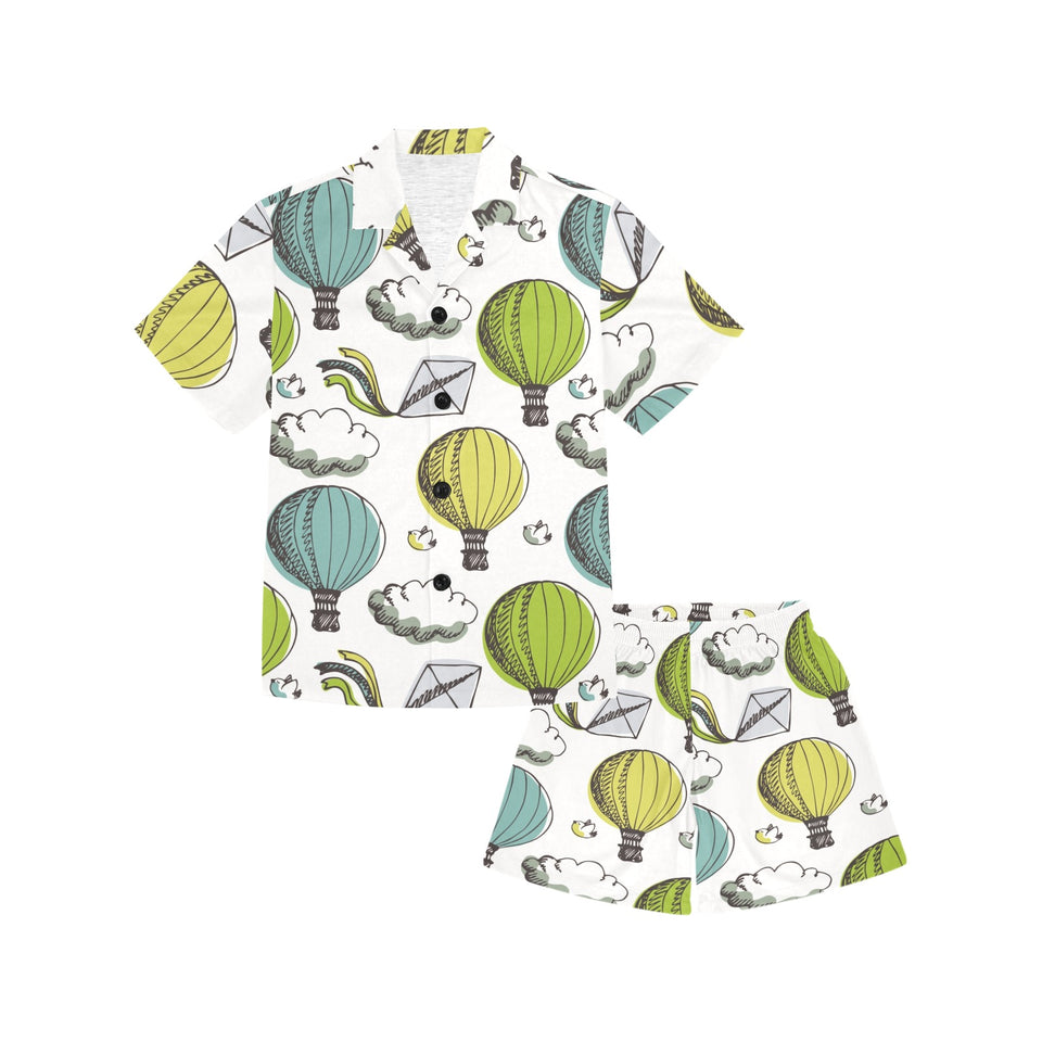 Hot Air Balloon Bird Cloud Pattern Kids' Boys' Girls' V-Neck Short Pajama Set