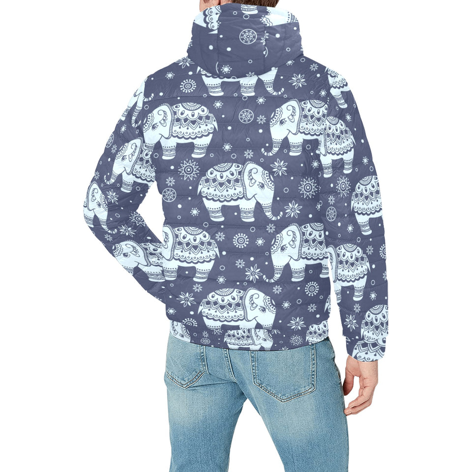 Elephant tribal design pattern Men's Padded Hooded Jacket
