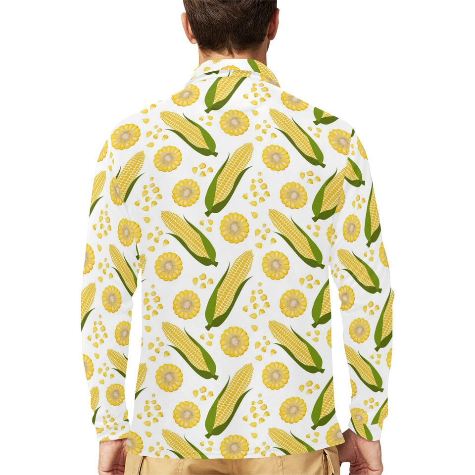 Corn Pattern Print Design 05 Men's Long Sleeve Polo Shirt