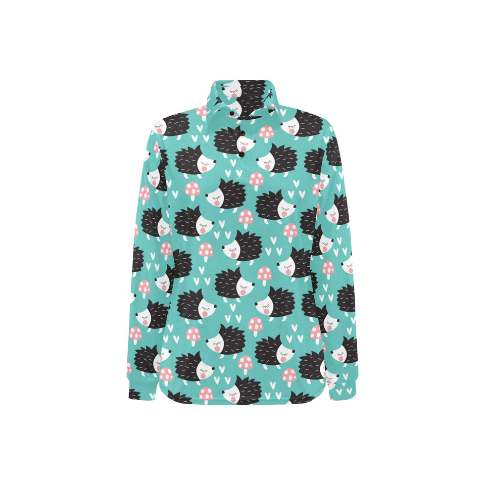 Hedgehog Pattern Print Design 03 Women's Long Sleeve Polo Shirt
