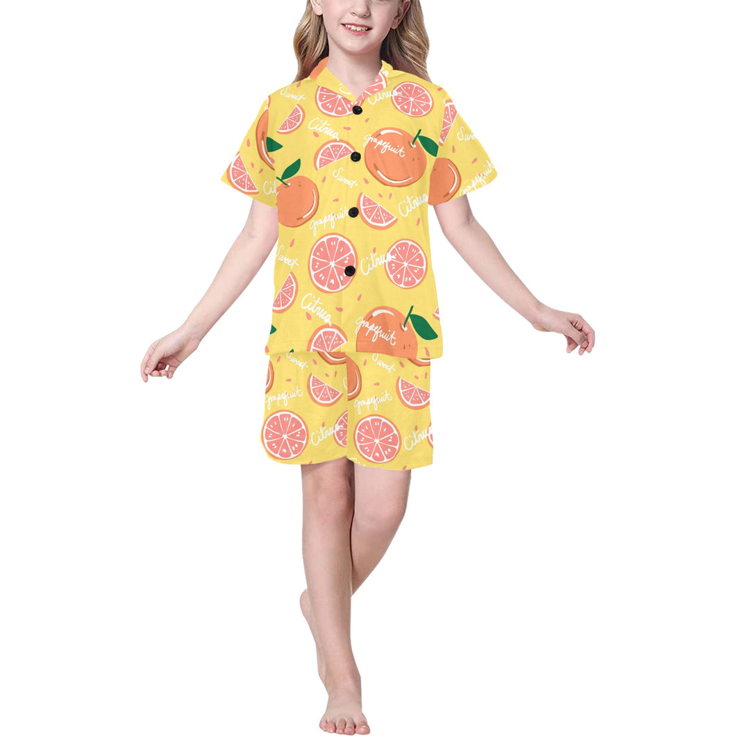 Grapefruit yellow background Kids' Boys' Girls' V-Neck Short Pajama Set