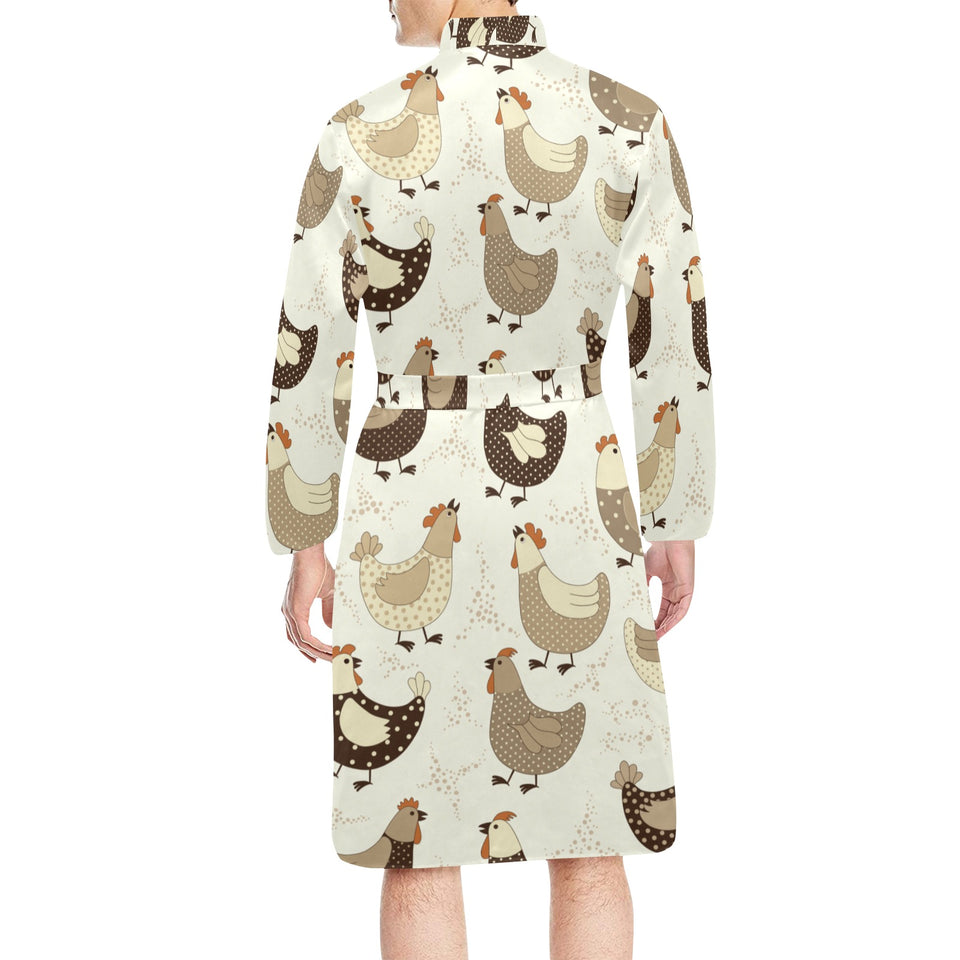 Cute rooster chicken cock Men's Long Sleeve Belted Night Robe
