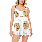 Sketch style cookie pattern Chest Sexy Pleated Two Piece Swim Dress