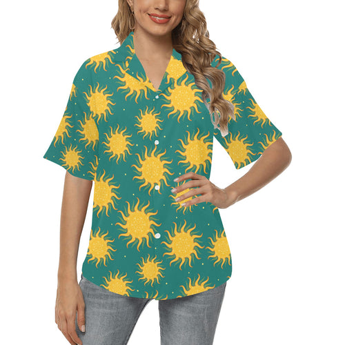 Sun green background Women's All Over Print Hawaiian Shirt