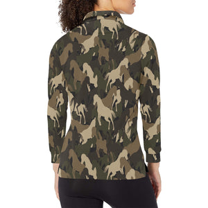 Horse Camouflage Pattern Women's Long Sleeve Polo Shirt