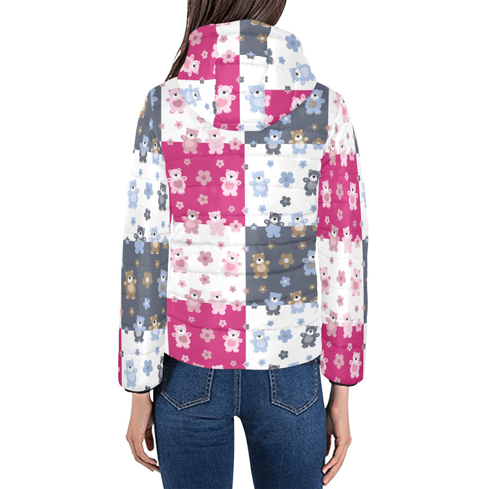 Teddy Bear Pattern Print Design 03 Women's Padded Hooded Jacket