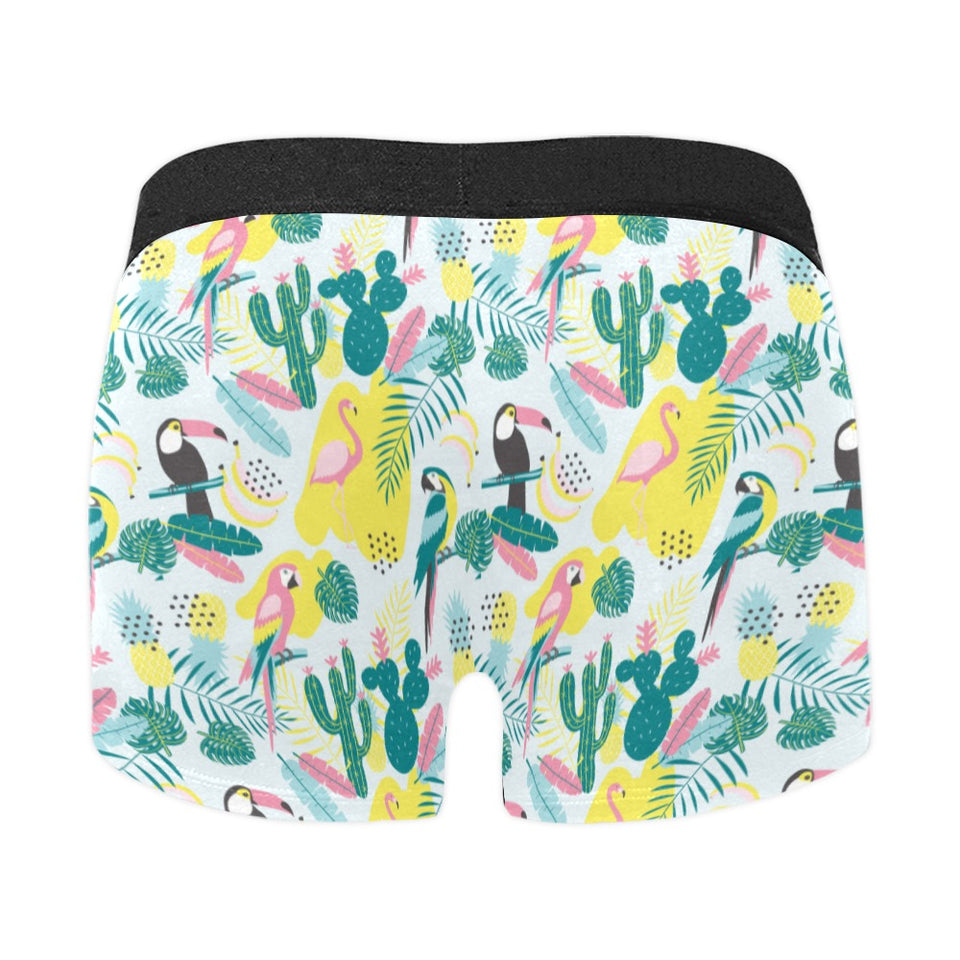 Cute parrot toucan flamingo cactus exotic leaves p Men's All Over Print Boxer Briefs Men's Underwear
