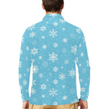 Snowflake pattern blue background Men's Long Sleeve Polo Shirt
