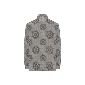nautical wood steering wheel pattern Women's Long Sleeve Polo Shirt