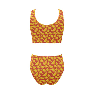Potato Chips Pattern Print Design 05 Chest Bowknot High Waisted Bikini Swimsuit