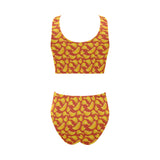 Potato Chips Pattern Print Design 05 Chest Bowknot High Waisted Bikini Swimsuit