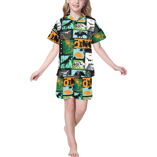 dinosaurs print pattern Kids' Boys' Girls' V-Neck Short Pajama Set