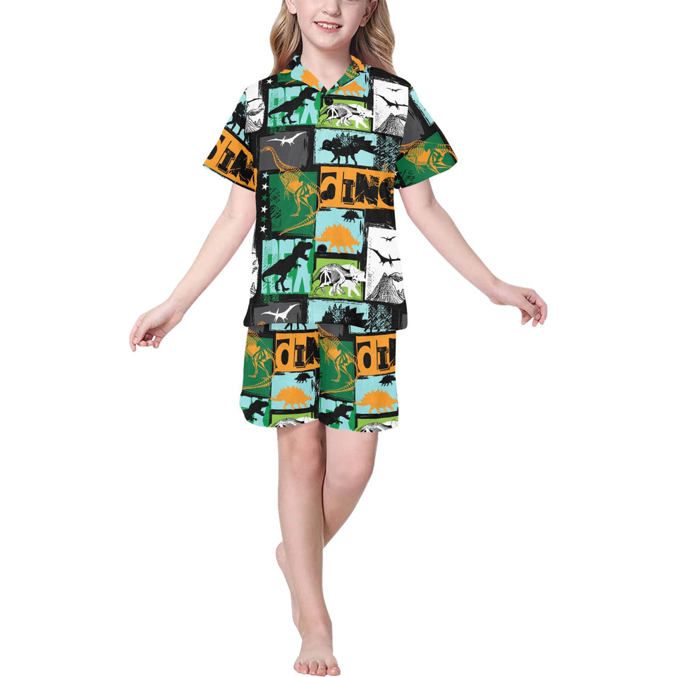 dinosaurs print pattern Kids' Boys' Girls' V-Neck Short Pajama Set