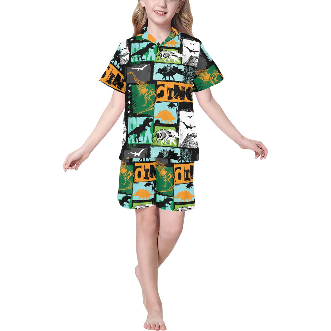 dinosaurs print pattern Kids' Boys' Girls' V-Neck Short Pajama Set