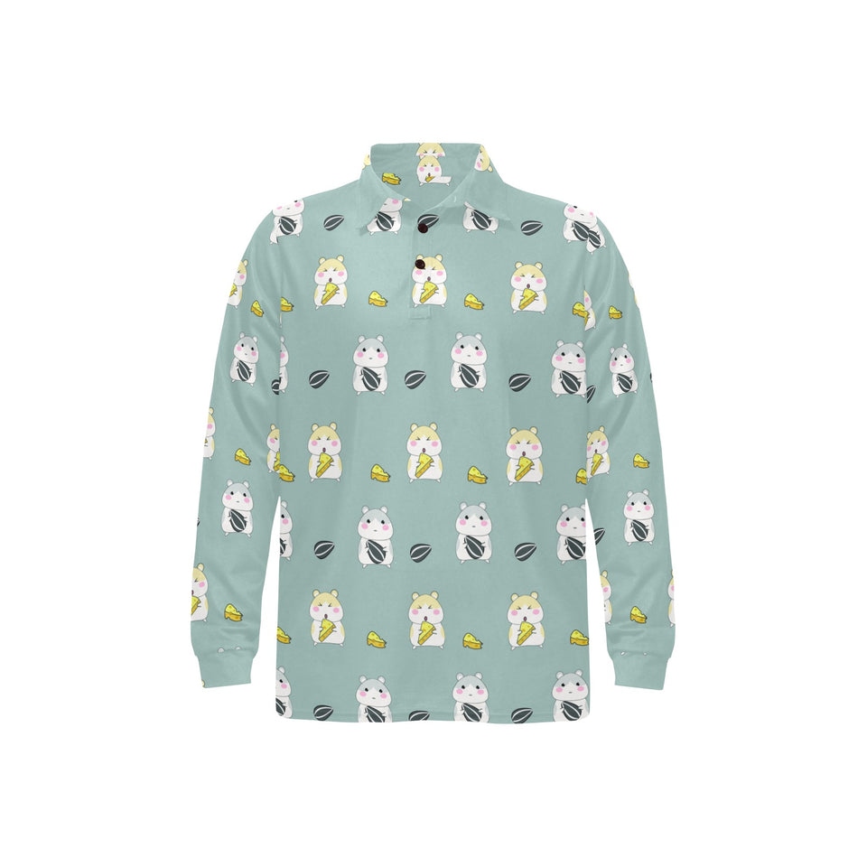 Cute hamster cheese pattern Men's Long Sleeve Polo Shirt