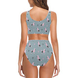poodle dog pattern Chest Bowknot High Waisted Bikini Swimsuit