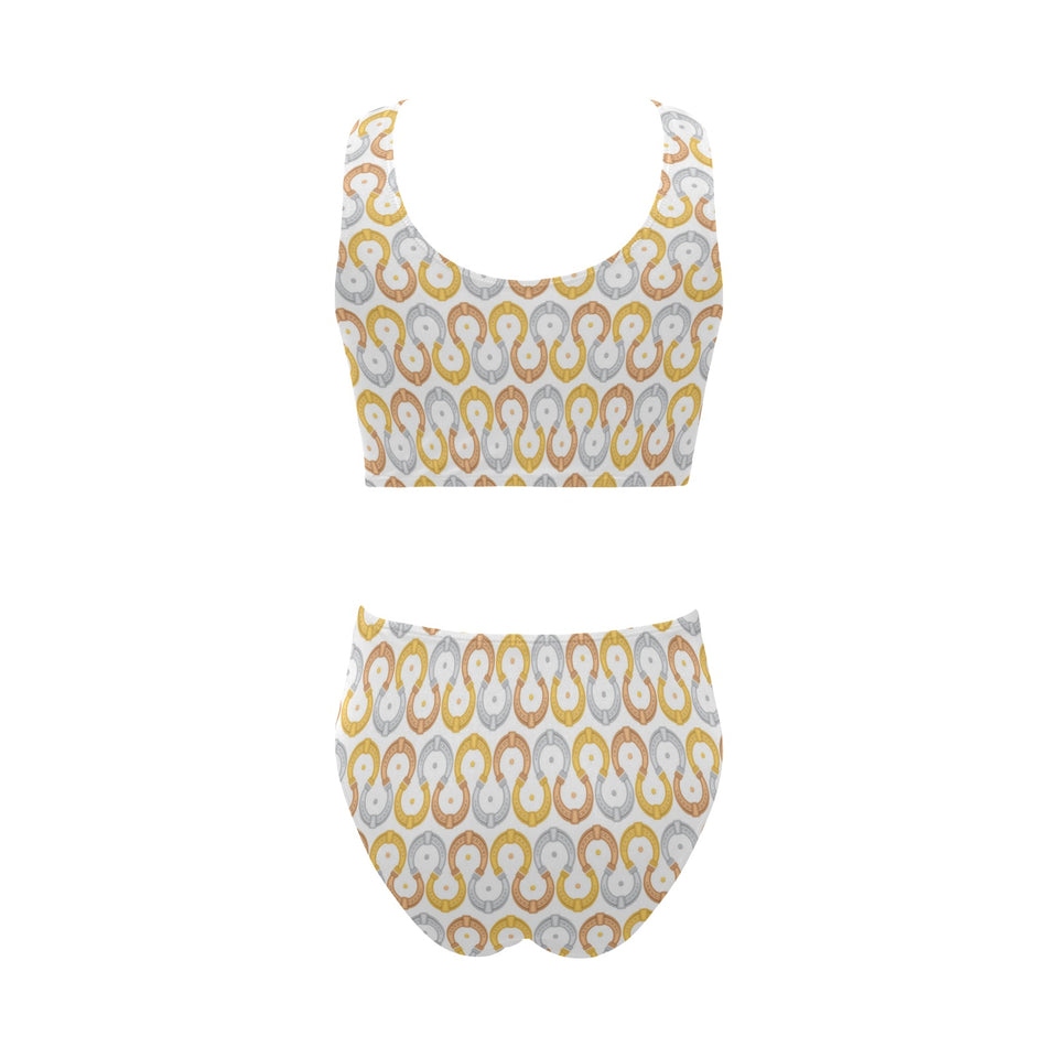 Horseshoes Pattern Print Design 03 Chest Bowknot High Waisted Bikini Swimsuit