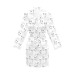 Bull Terrier Pattern Print Design 02 Women's Long Sleeve Belted Night Robe