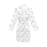 Bull Terrier Pattern Print Design 02 Women's Long Sleeve Belted Night Robe